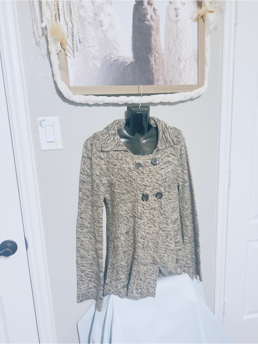 Allison Brittney Marled Taupe Double-Breasted Knit Blazer